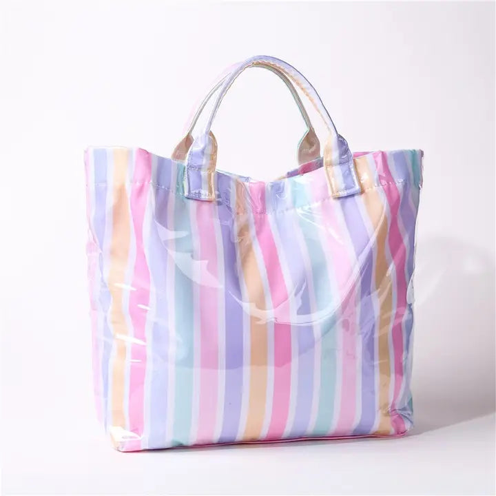 Striped Vinyl Tote Bags