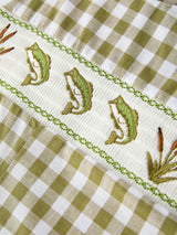 Green Plaid Fish Embroidered Romper