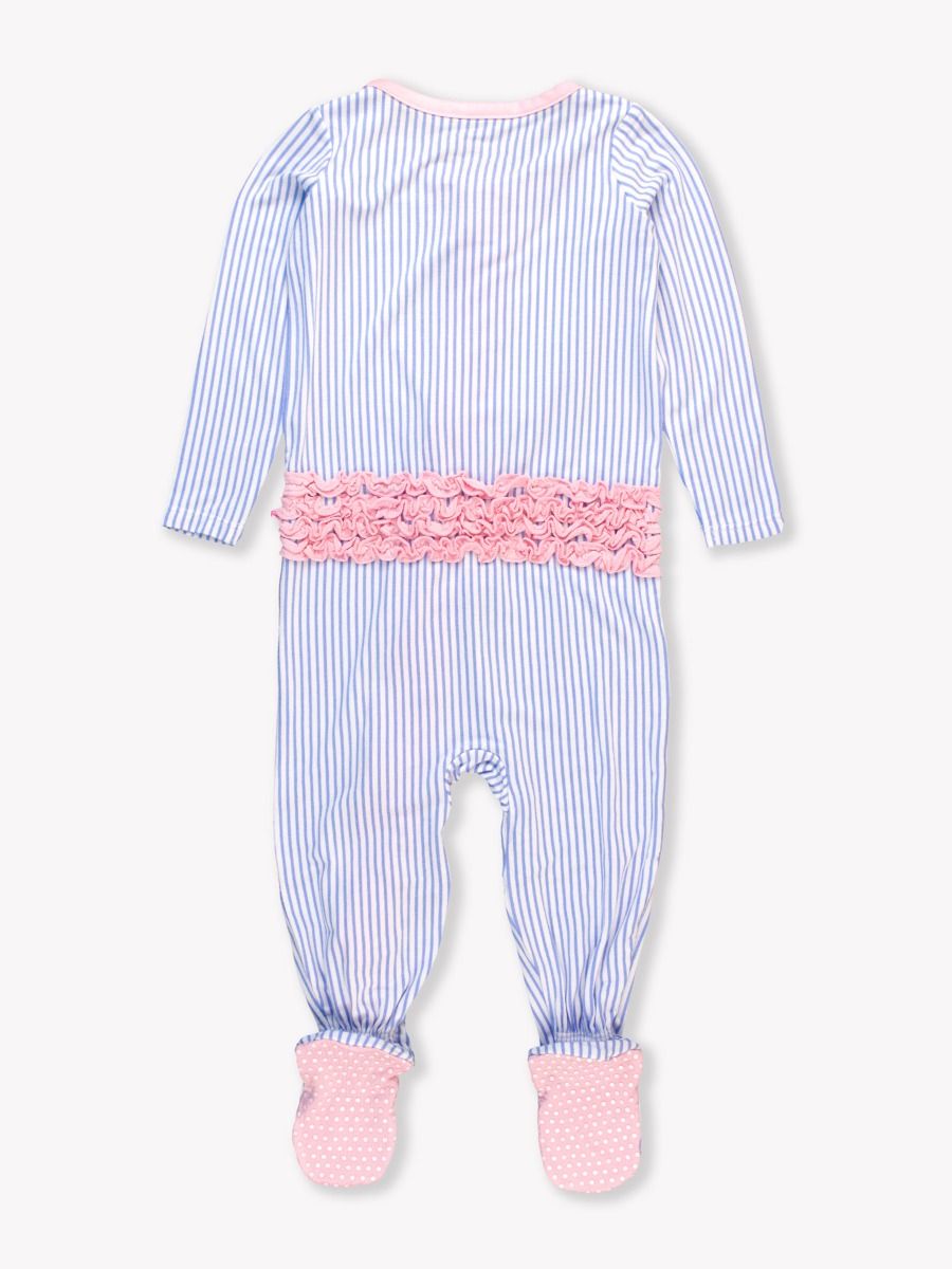 Periwinkle & White Stripe Ruffle One Piece Footie PJs
