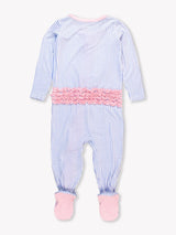 Periwinkle & White Stripe Ruffle One Piece Footie PJs
