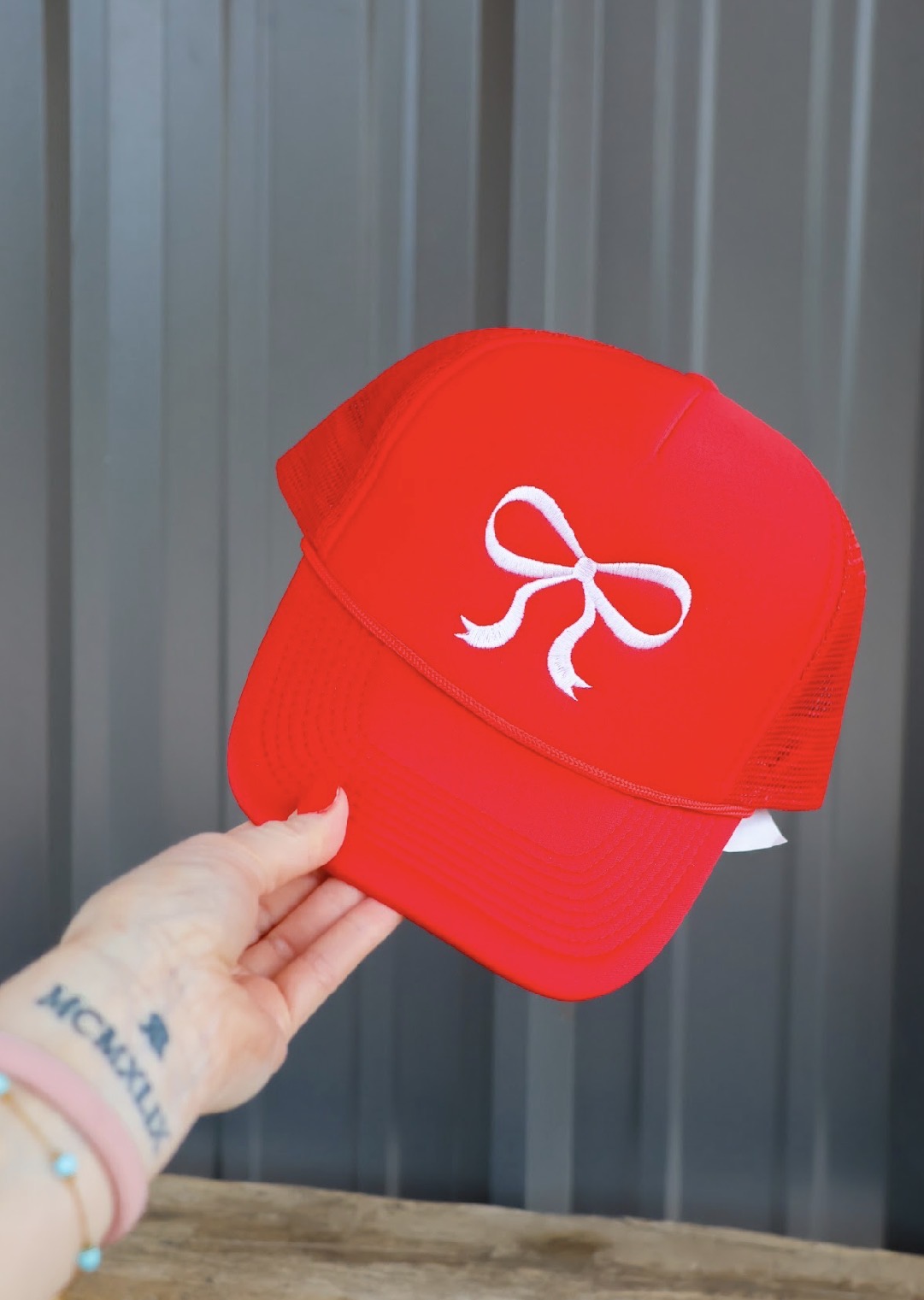White Bow Foam Trucker Hat