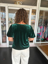 Green velvet puffed sleeves top