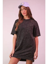 Black Acid Wash T-shirt Dress
