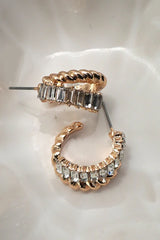 Gold Rhinestone Huggie Hoops