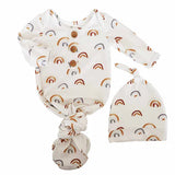 Cannon’s Earthy Rainbow Newborn Baby Knot Gown & Hat Set