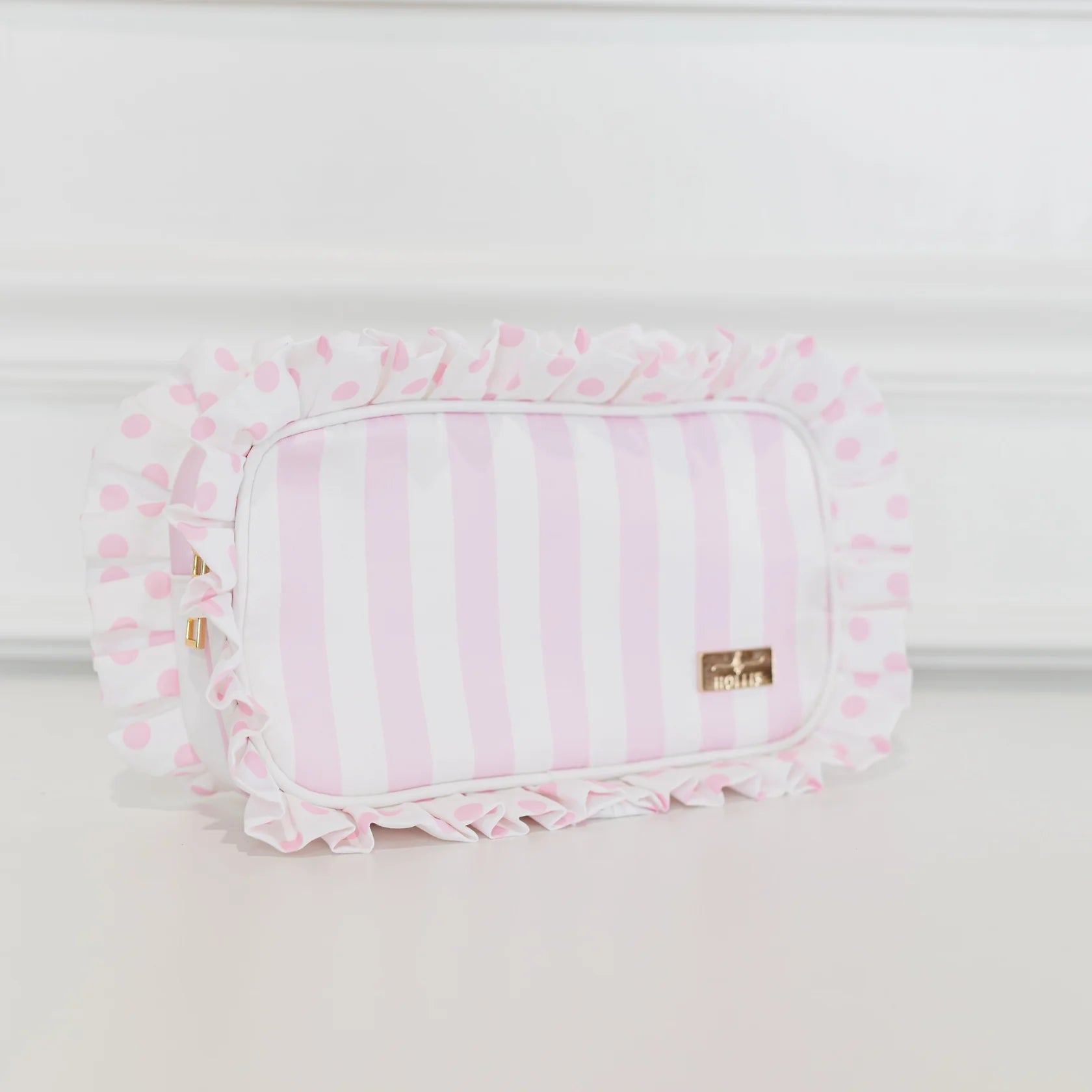 Pink Polka Striped Medium Pouch
