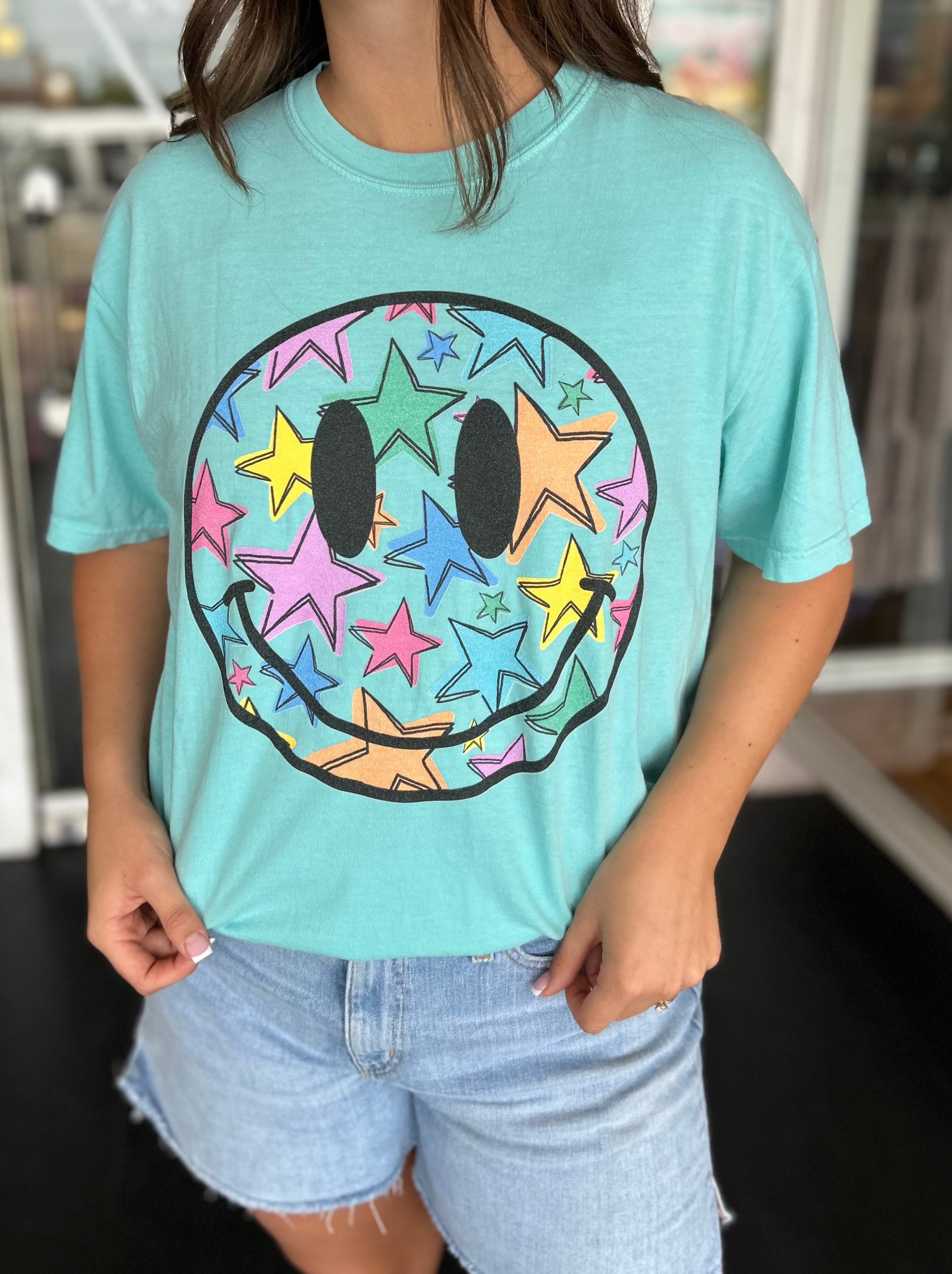 Neon star smiley tee