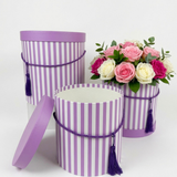 Round Flower Boxes - Set of 3 Striped Gift Boxes with Lids