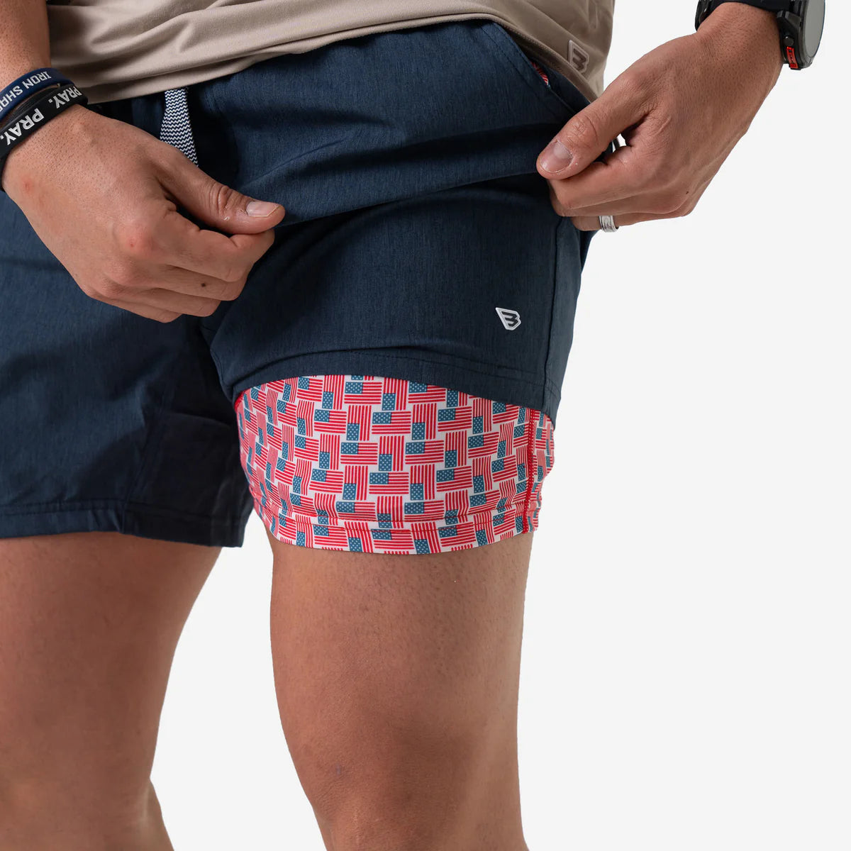 Athletic Shorts Heather Navy American Flag Liner