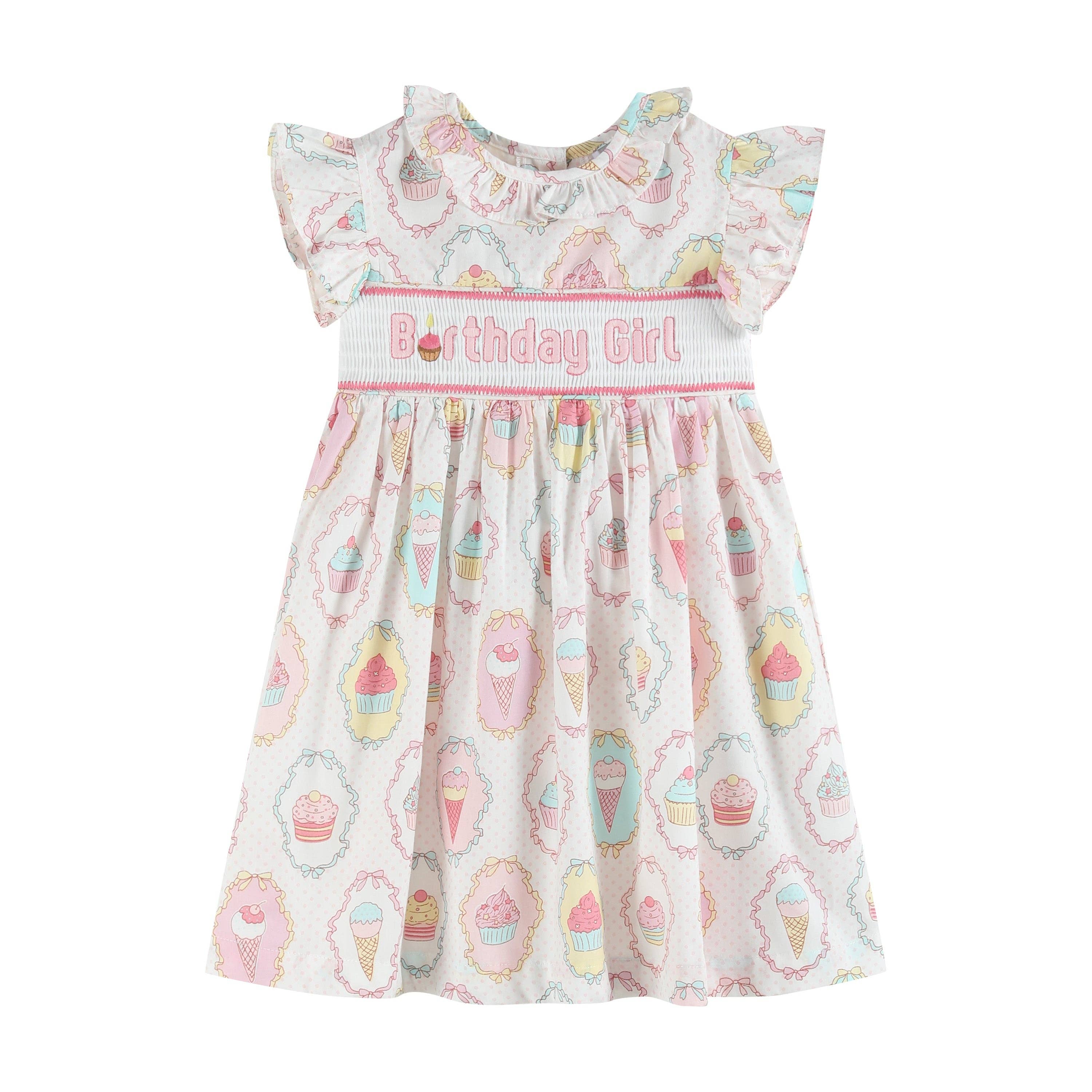 Pink and White Birthday Girl Smocked Dress
