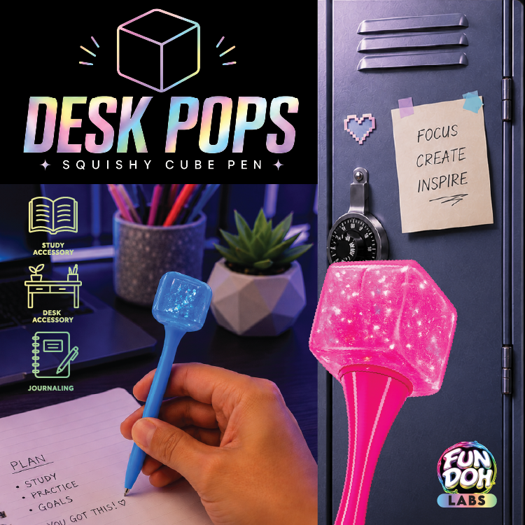 Fun Doh Desk Pops Squishy Cube Pen Assortment - 12/Display