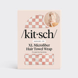 Extra Large Quick-Dry Hair Towel Wrap- Terracotta Checker