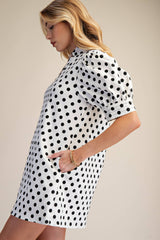 Ruffle V-Neck Puff Sleeve Polka Dot Mini Dress