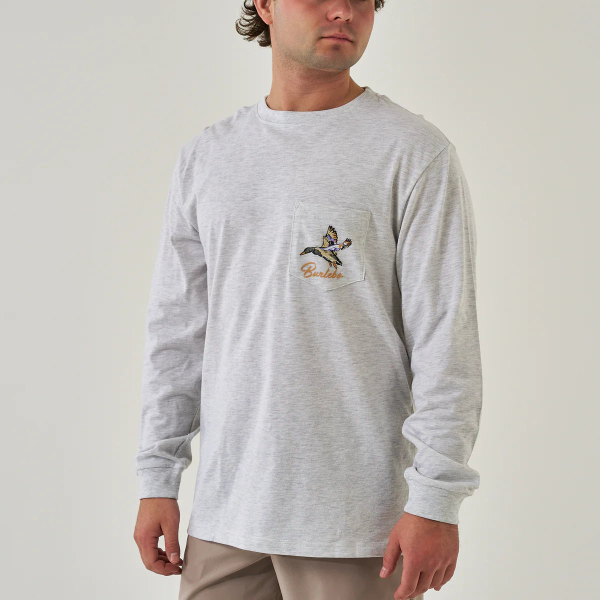 Long Sleeve Pintail Triangle Duck Tee Heather Ash Grey