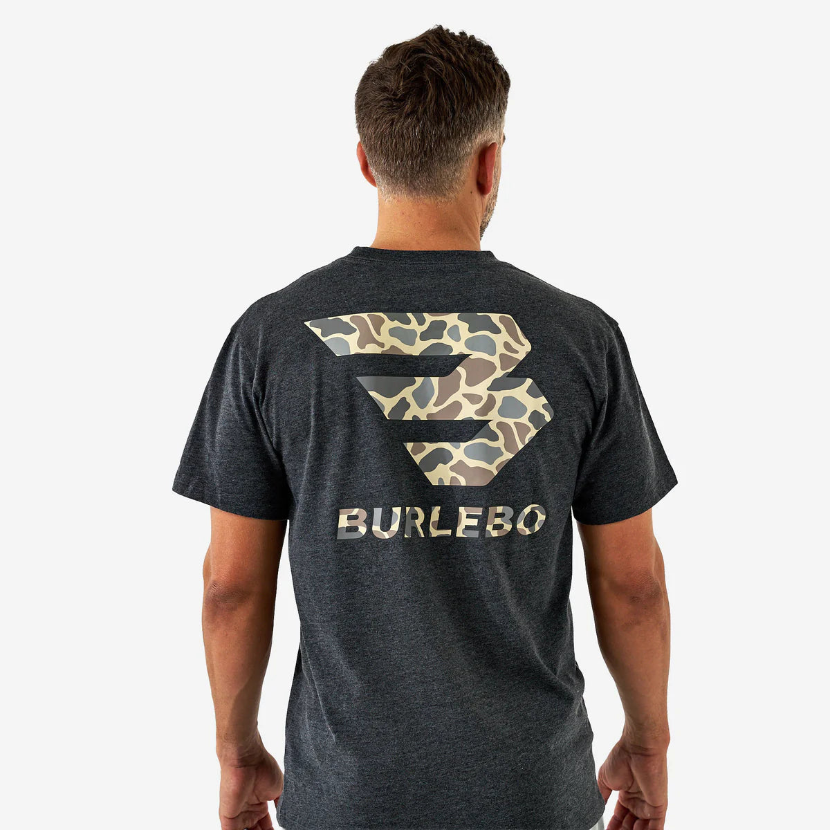 Short Sleeve Flying B Deer Camo Logo Tee Heather Black